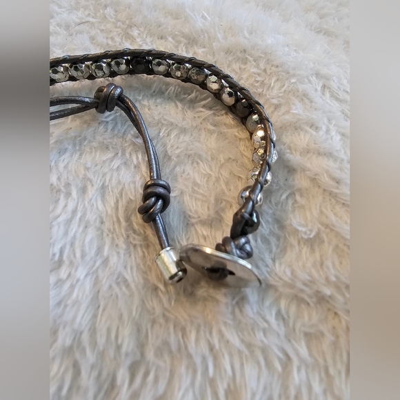 Chan Lu Silver Toned Crystal Leather Wrap Bracelet - Picture 3 of 3